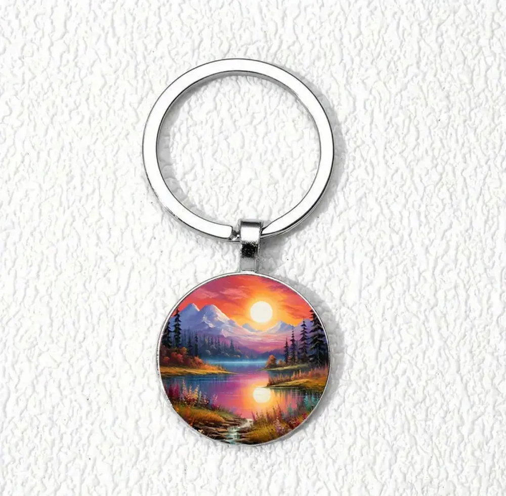 3/$25 Lake Nature Sunset Trees Mountains Keychain NEW